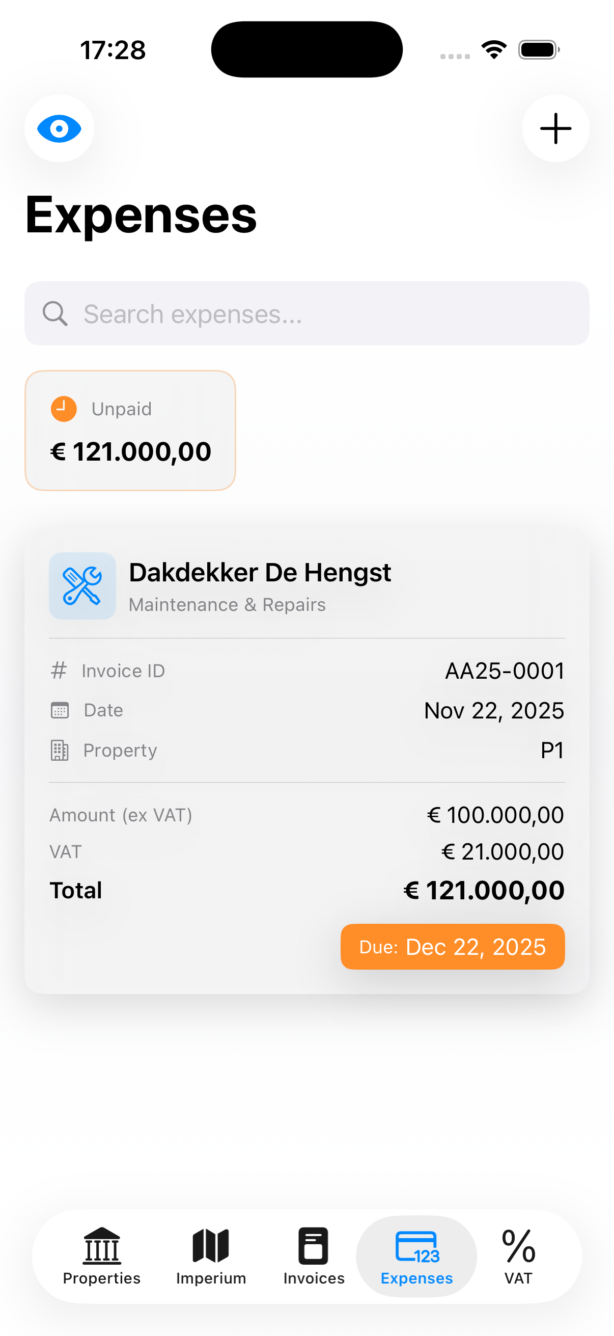 Expense Tracking interface for managing receipts